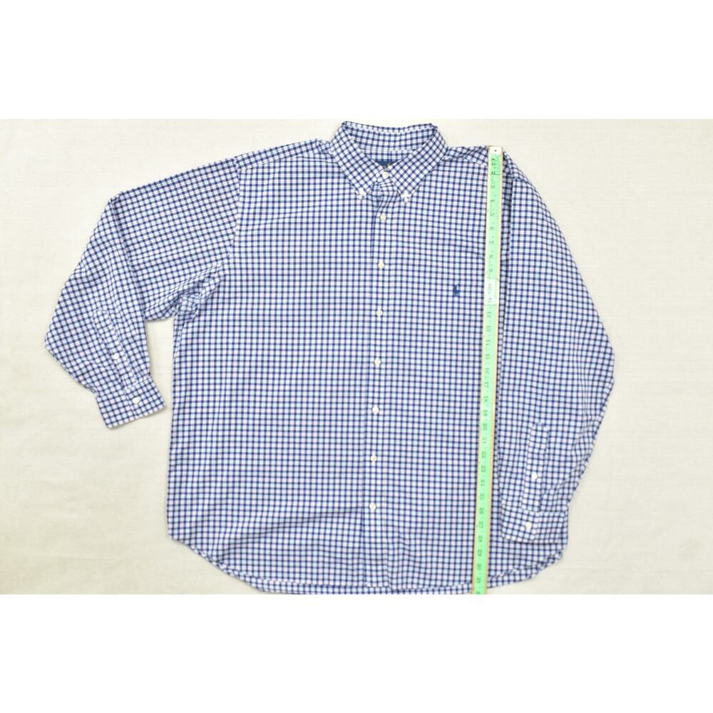 Ralph Lauren Shirt Men 2XB Blue Gingham Plaid 100% Cotton Stretch Long Sleeve - Picture 4 of 8